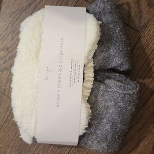 Gray and Cream Socks + Sleep Mask Set